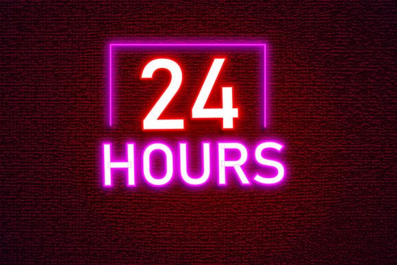 24 Hours Number Neon Sign Font