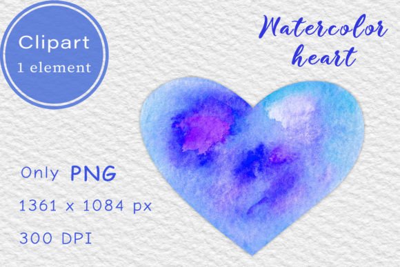 Blue Watercolor Heart Clipart PNG