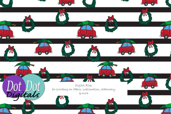 Car Tree and Wreath Black White Stripe