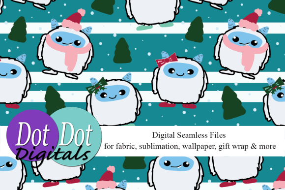 Cute Little Yeti on Teal W trees Stripes