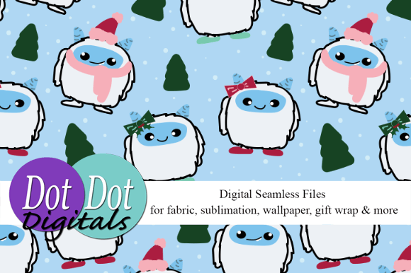 Cutest Little Yetis on Light Blue W Tree
