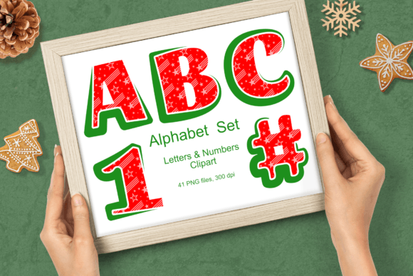 Green Red Christmas Stars Alphabet Set