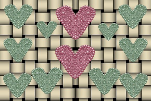 Pearl Hearts Green and Red with Weave