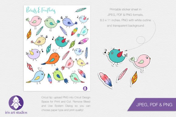 Printable Birds and Feathers Stickers