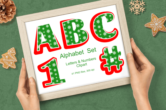 Red Green Xmas Stars Pattern Alpha Set